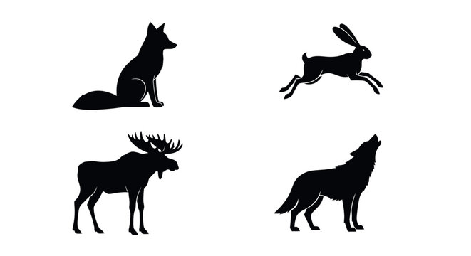 Forest animal silhouettes with wolf and moose.