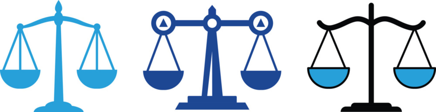Scales of justice vector icons set for law firm legal services courtroom and balance symbol design