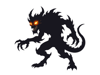 Obraz premium A menacing black monster silhouette with glowing orange eyes and sharp claws.