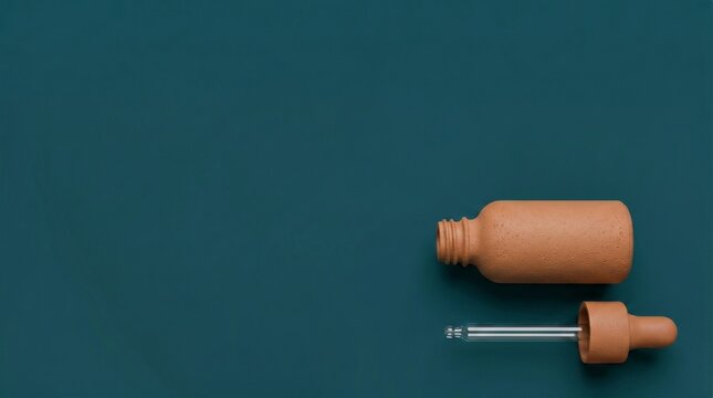 Top-down flat-lay of open ceramic dropper bottle and detached cap