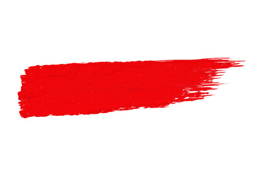 Textured horizontal stroke of bright red paint applied with a dry brush effect on white background abstract watercolor brushstroke creative isolated painting
