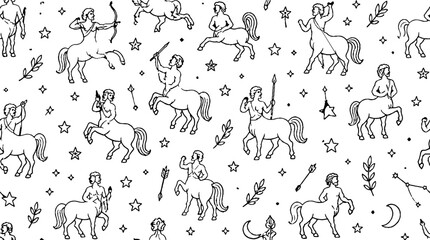 Fototapeta premium Mythical Zodiac Constellations and Celestial Symbols Pattern.