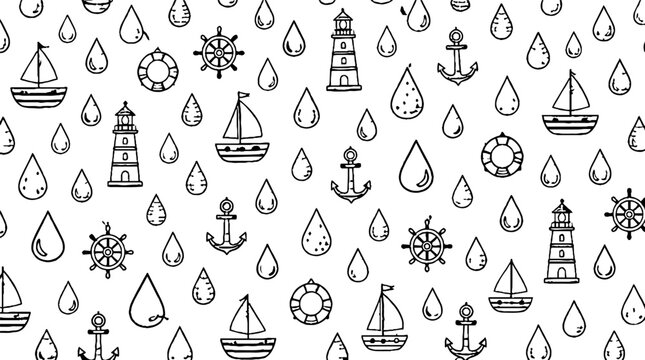 Nautical and Weather Icons Pattern Design.