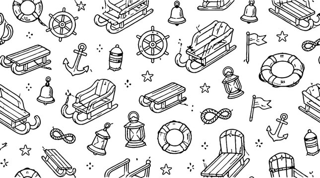 Nautical and maritime themed seamless pattern design.