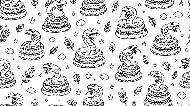 Intricate black and white snake pattern design.