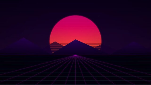 Vibrant Retro Vaporwave Sun Moving Vector Scene