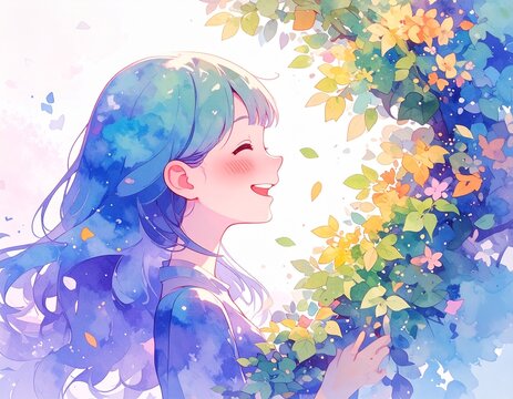 ファンタジーな雰囲気の中で笑っている少女