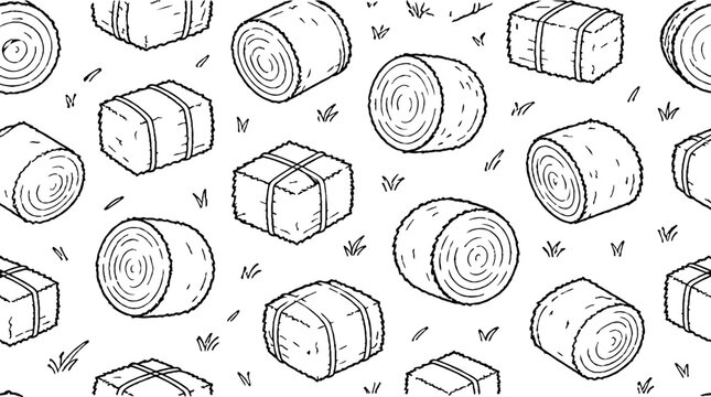 Illustrated hay bales and bundles in a pattern.