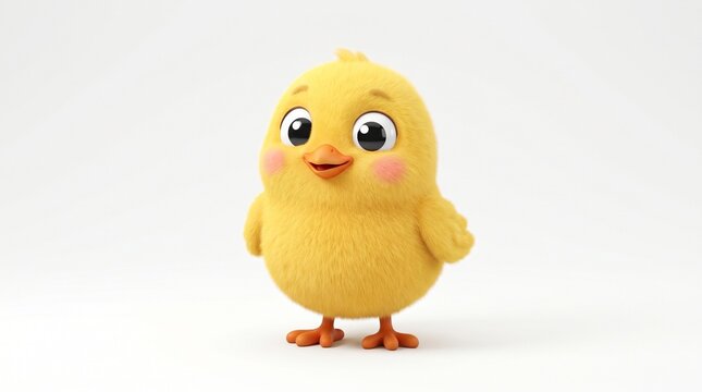Cute fluffy yellow baby chick 3D render on white background