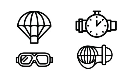 Skydiving parachute and extreme sports gear line icons. © power