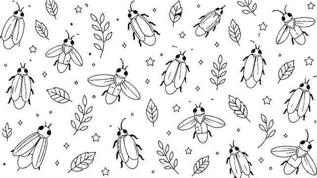Whimsical Fireflies and Leaves Pattern Design.
