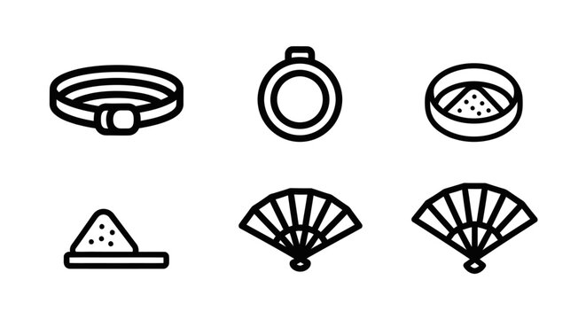 Traditional sumo wrestling equipment icons in thin line art.