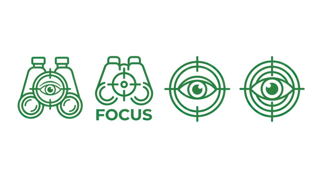 Binoculars, Eye, Target, Focus - Vision, Strategy, Goal Setting Icons
