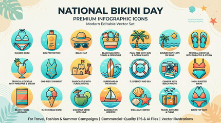 Fototapeta premium National bikini day premium infographic icons vector set