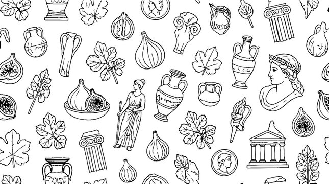 Ancient Greek and Roman Cultural Symbols and Artifacts.