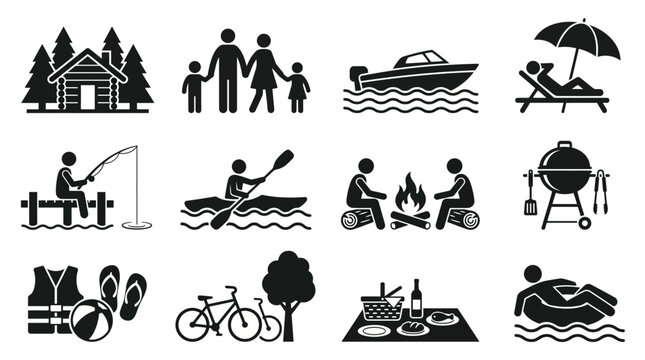 Outdoor Recreation and Camping Icon Set Vector Collection