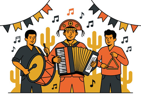 Brazilian Forr&oacute; Band Illustration with Accordion and Zabumba for Festa Junina