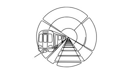 Modern Train Entering Subway Tunnel, Continuous Line Art, Transportation Concept © Wesi