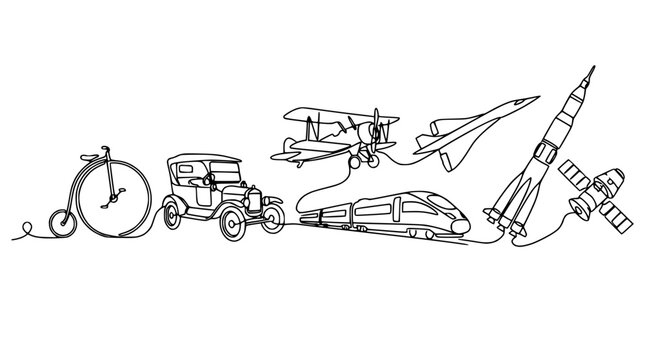 Evolution of Transportation: Penny Farthing to Rocket and Satellite