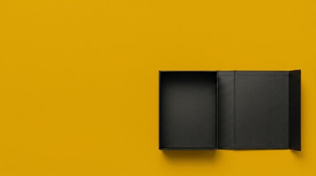Top-down zenith view of fully open black magnetic gift box
