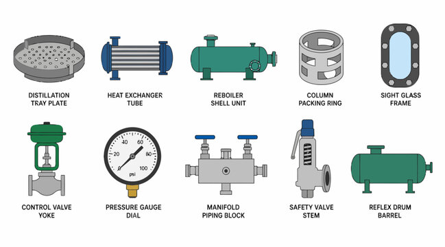 Industrial Equipment and Valves Technical Illustration.
