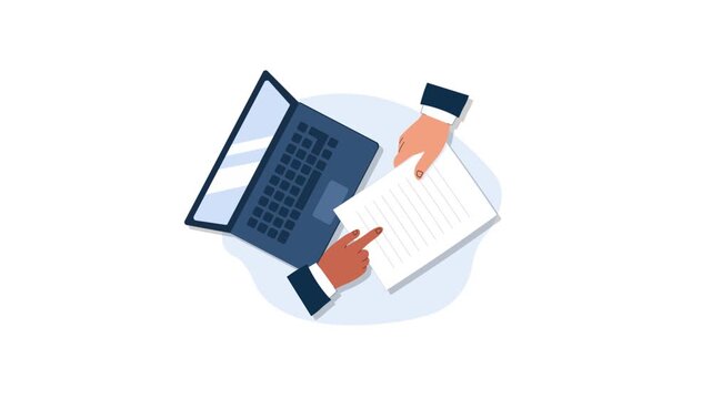 4k Top View of Business People Reviewing Documents Together Animation