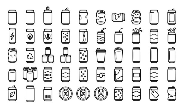 Beverage and Drink Can Line Icons Mega Set &ndash; Soda, Beer, Energy Drink, Jar, Bottle Vector Icons