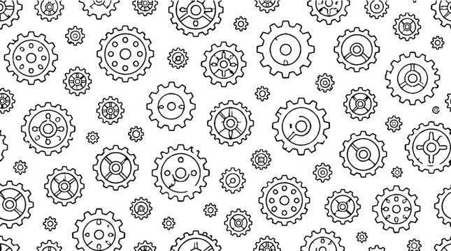 Detailed black and white gear and cogwheel pattern design.