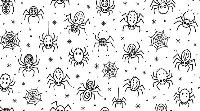 Black and white spider and web pattern design.