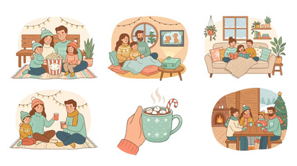 Fototapeta premium Family enjoying holiday dinner and drinks together at home indoors