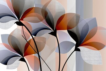 Fototapeta premium AI-generated illustration of a simple, bright floral design in black, white, gray and red, with beautiful textures