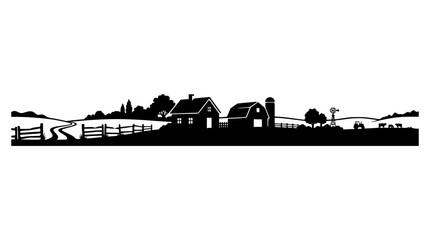 Obraz premium Rural Farm Landscape Silhouette with Barn and House