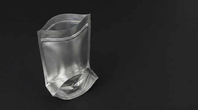 High-angle isometric view of open doypack pouch with standing base