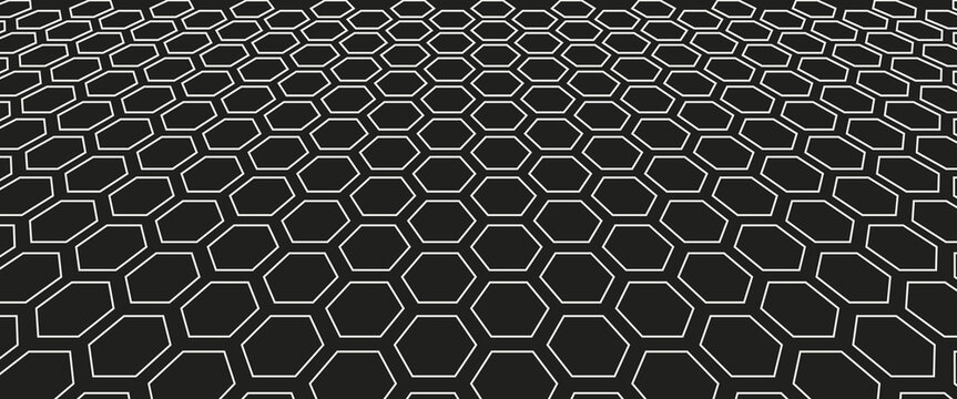 Fiber hexagon grid pattern. Dark honeycomb background