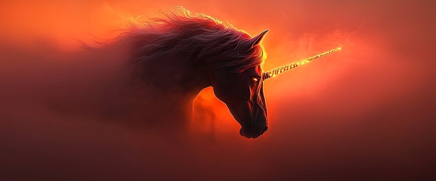 Fiery unicorn profile with glowing horn and eyes