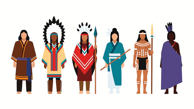 six diverse indigenous tribal people in traditional clothing