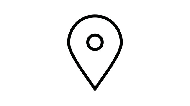 Simple Black and White Map Pin Icon on White Background
