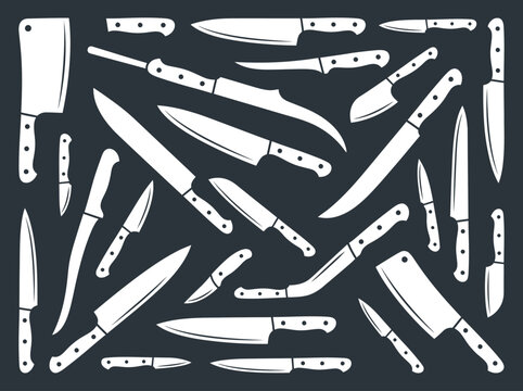 Set of Professional Kitchen Knife Silhouettes and Chef Tools for Culinary Design