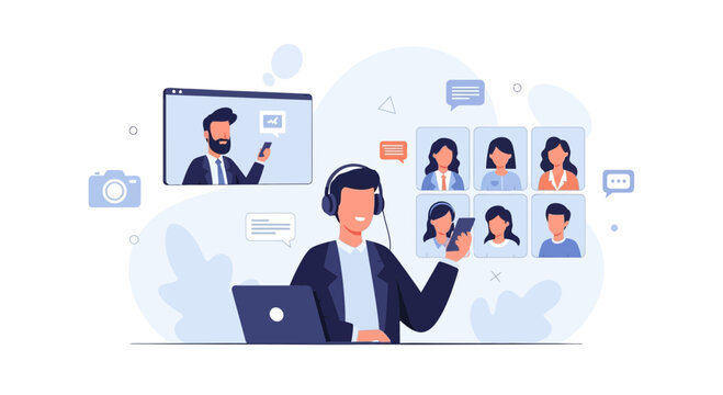 Online meeting, video conference, remote work, communication, business, teamwork, digital technology, social media, collaboration, virtual meeting