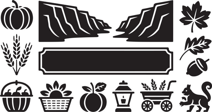 Autumn, fall icons, black silhouette set, 13 elements, vector graphics