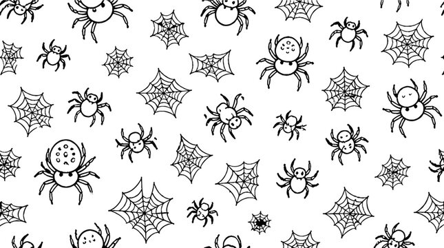 Black and white spider and web pattern design.