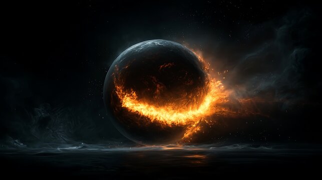 Fiery planet in dark space