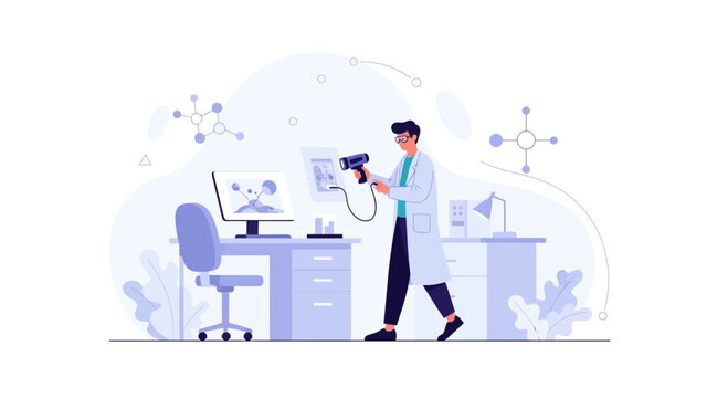 Scientist in Laboratory Operating 3D Scanner for Research and Development