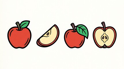 Obraz premium Colorful cartoon fruits and vegetables illustration set.