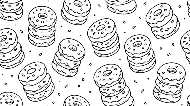 Stack of decorated donuts with sprinkles pattern.