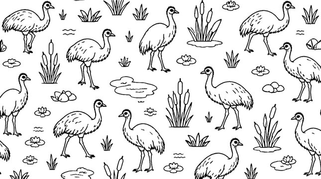 Pattern of emus in a natural wetland habitat.