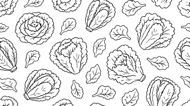 Detailed black and white cabbage leaf illustrations.