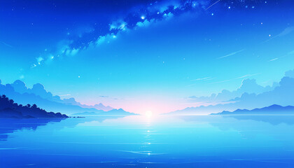 Fototapeta premium Starry Sunrise Over Calm Sea