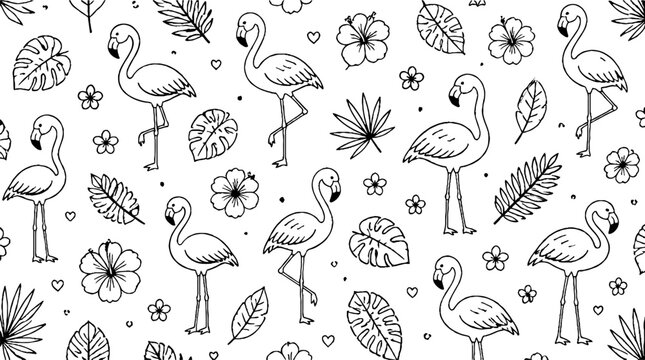Elegant Flamingo and Tropical Leaf Pattern Design.