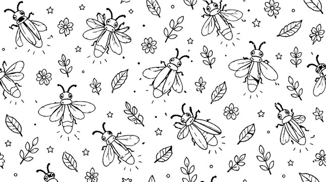 Whimsical Firefly and Floral Pattern Design.
